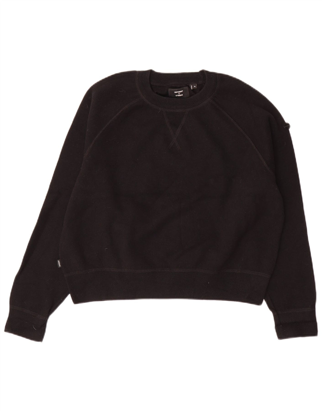 SUPERDRY Womens Crop Oversized Sweatshirt Jumper UK 10 Small Black Bomuld