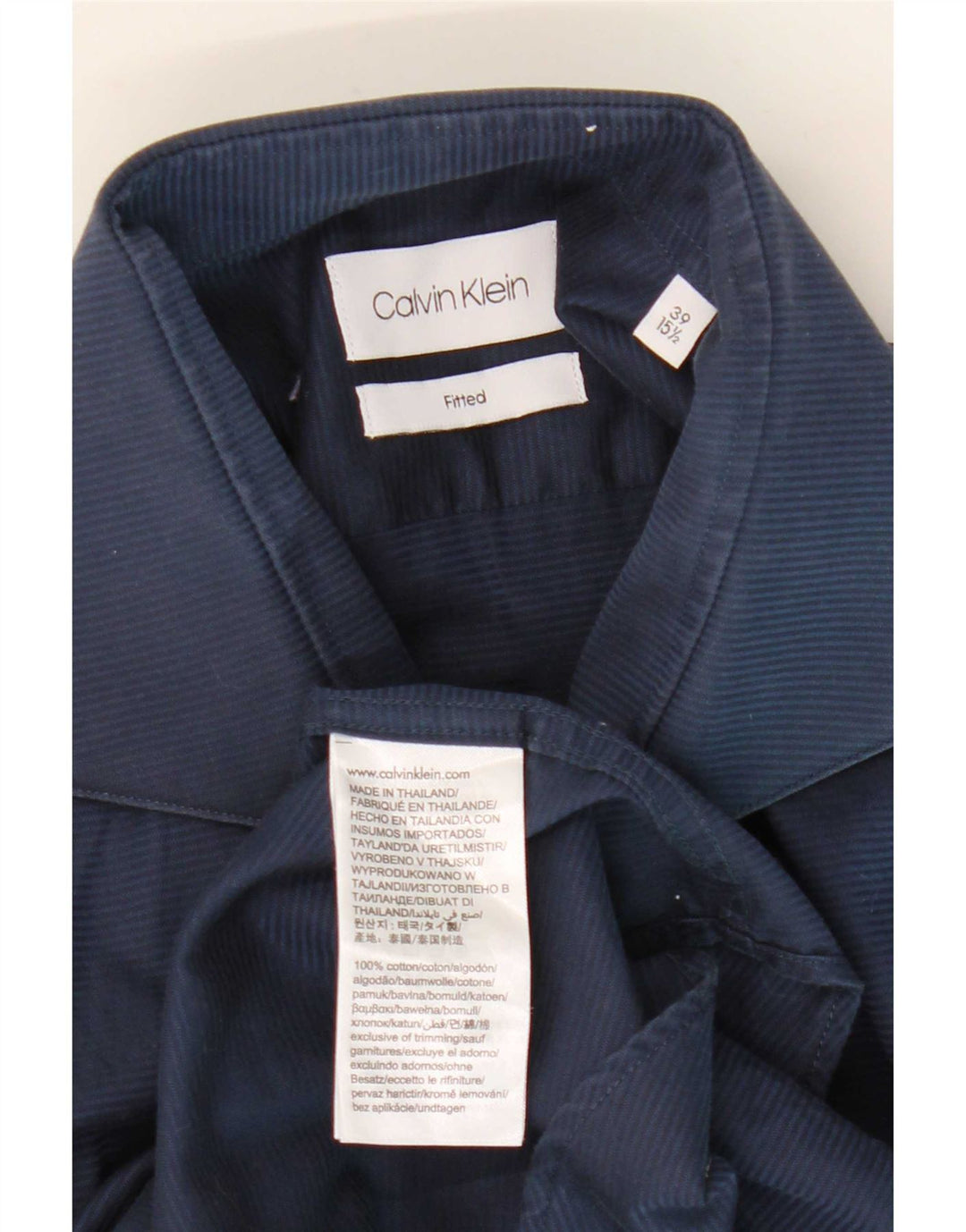 Calvin Klein Herre Fitted Shirt Størrelse 39 15 1/2 Medium Navy Blue Nålestribe