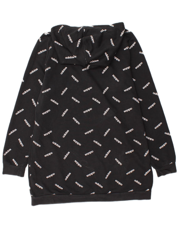 Adidas Graphic Longline Hoodie Jumper UK 16/18 Large Black Bomuld