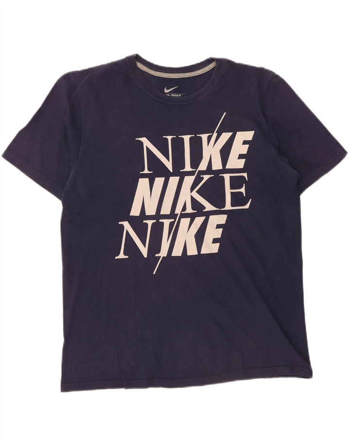 NIKE Mens Regular Fit Graphic T-Shirt Top Large Navy Blue Cotton Vintage Nike and Second-Hand Nike from Messina Hembry 