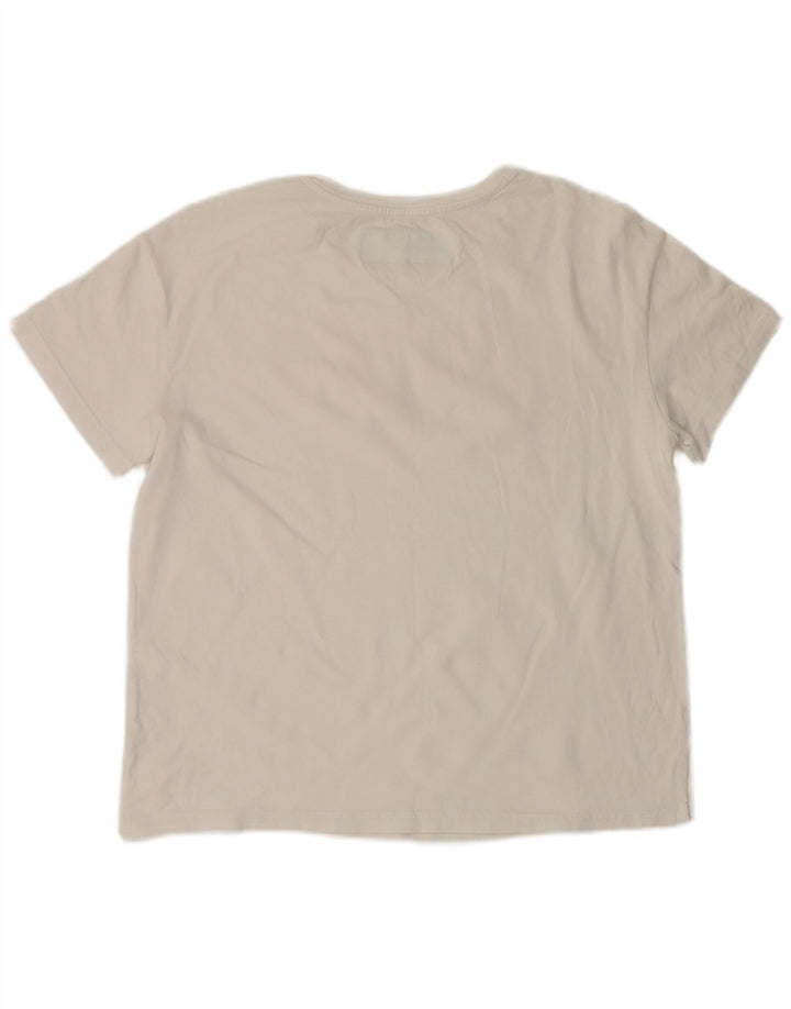 Benetton Dame Grafisk T-Shirt Top UK 14 Medium Hvid Bomuld