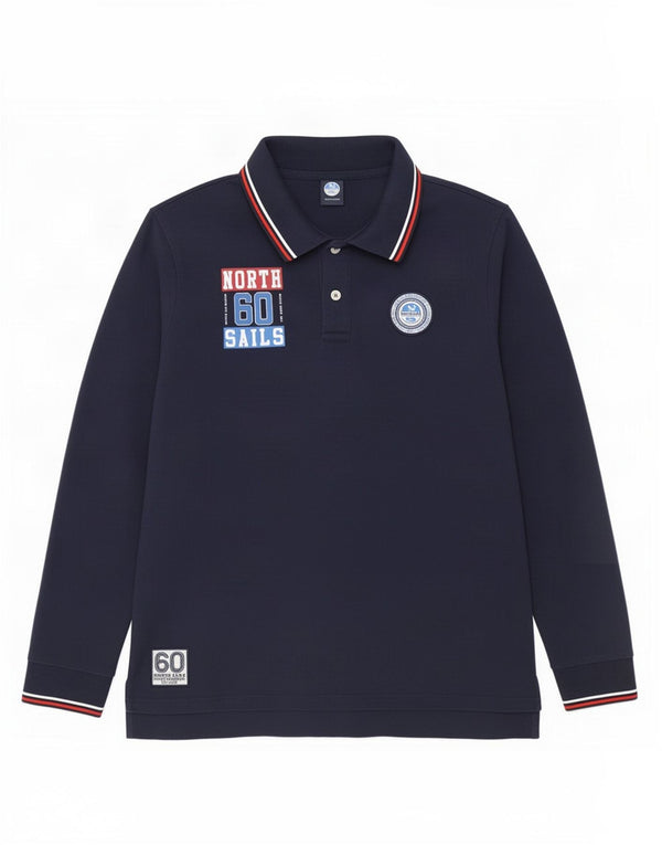 North Sails Herre Grafisk Langærmet Rugby Polo Shirt XL Navy Blue Bomuld