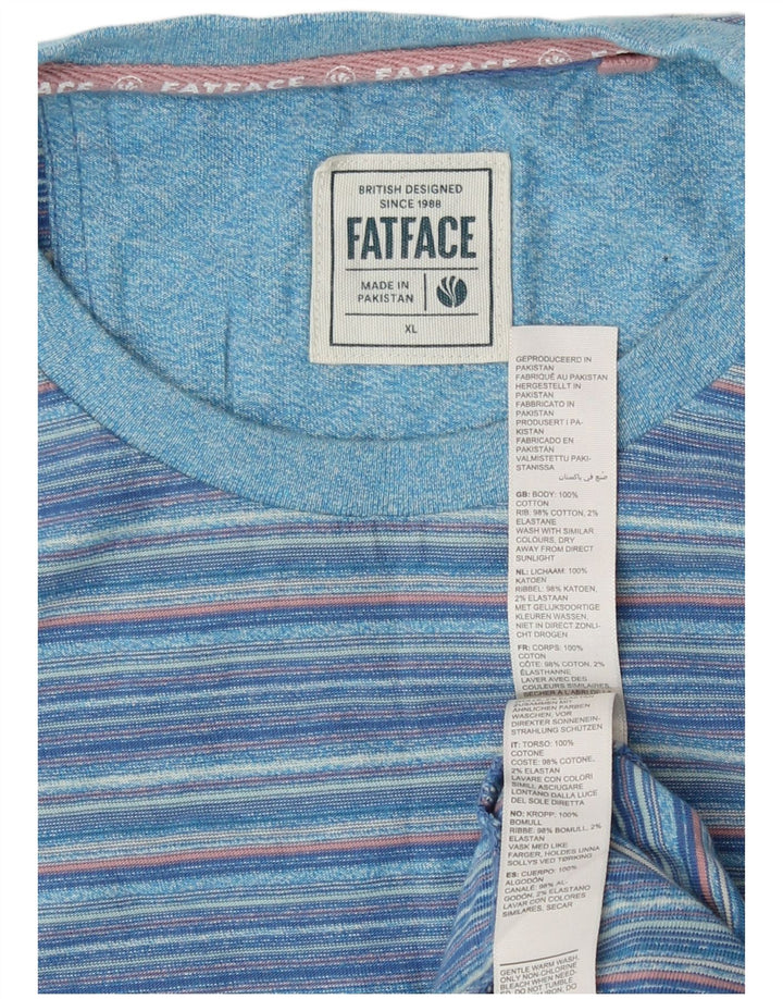 Fat Face Herre T-Shirt Top XL Blå Stribet Bomuld