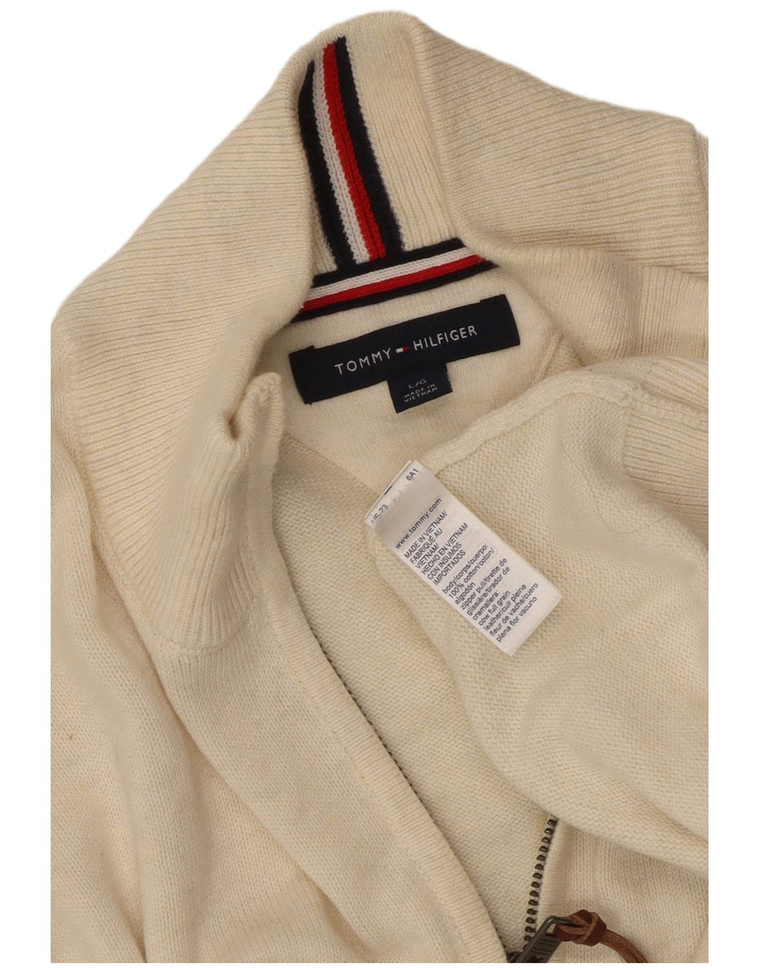 TOMMY HILFIGER Sweater med lynlås til mænd, stor off white bomuld