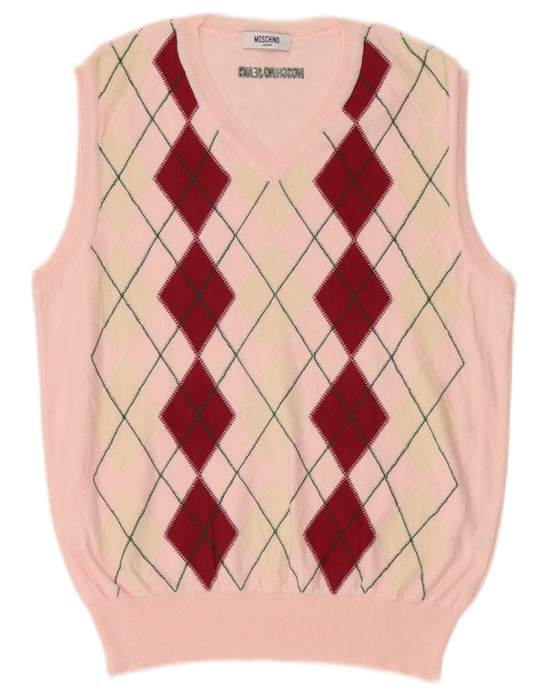 Moschino Dame Vest Tank Top UK 14 Large Pink Argyle/Diamond Cotton