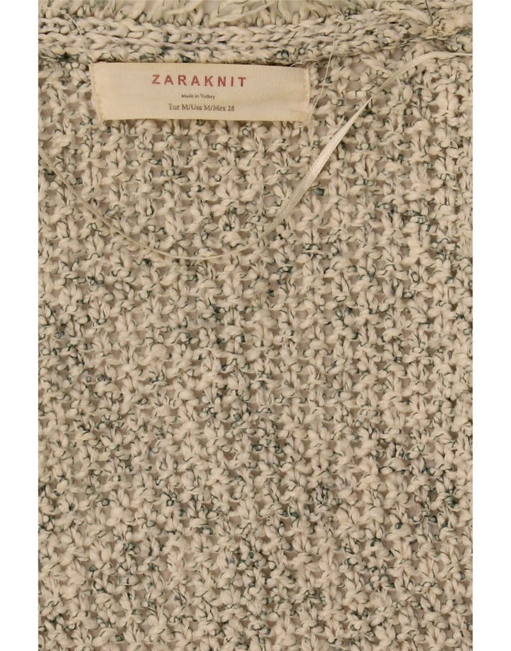 Zara Womens Open Cardigan Sweater UK 14 Medium Beige Flecked