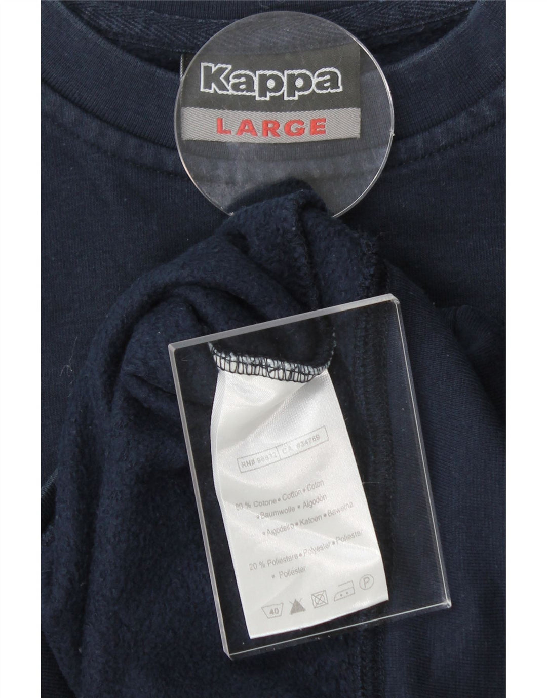 KAPPA Mens Graphic Sweatshirt Jumper Large Navy Blue Cotton Vintage Kappa and Second-Hand Kappa from Messina Hembry 