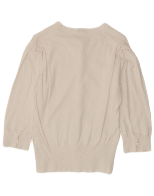 Oasis Dame 3/4-ærmet cardigantrøje UK 12 Medium White Bomuld