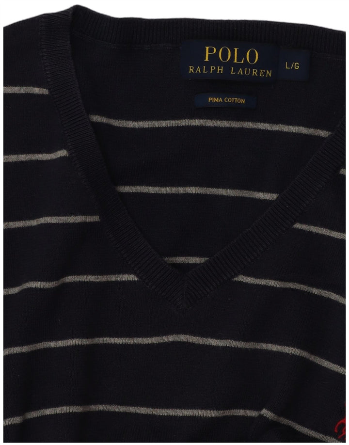 POLO RALPH LAUREN Herre V-hals sweater Stor marineblå stribet