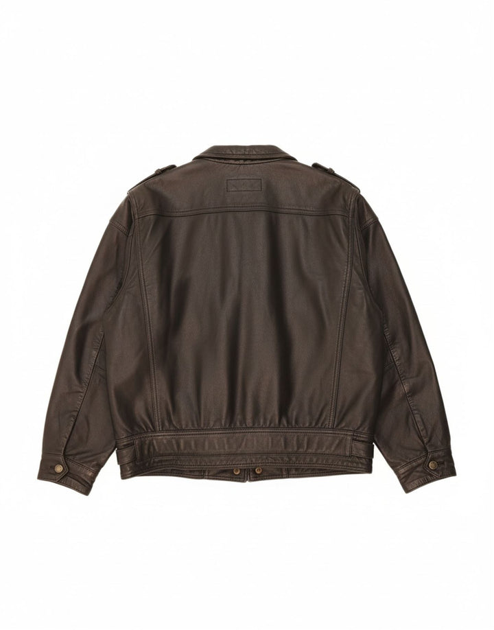 VINTAGE Herre Læderjakke UK 44 2XL Sort Læder