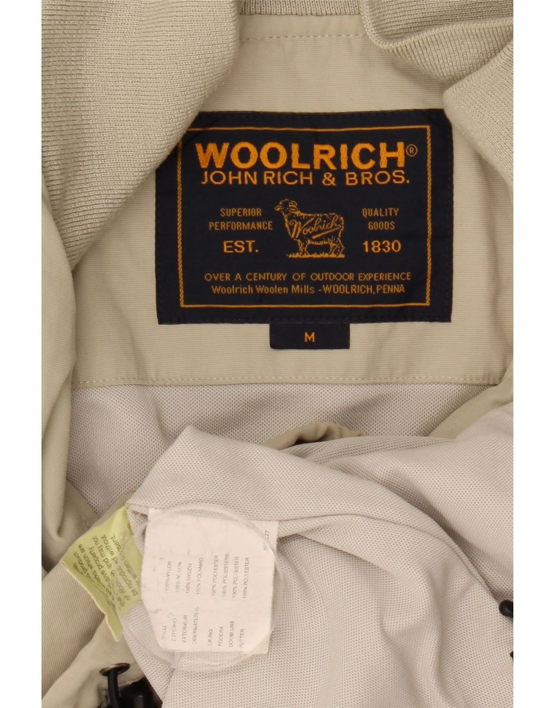 Woolrich Herre Bomber Jacket UK 38 Medium Beige Nylon