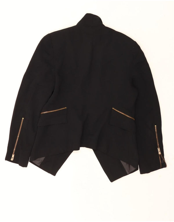 Zara Dame Asymetric Open Blazer Jacket UK 16 Large Black Polyester