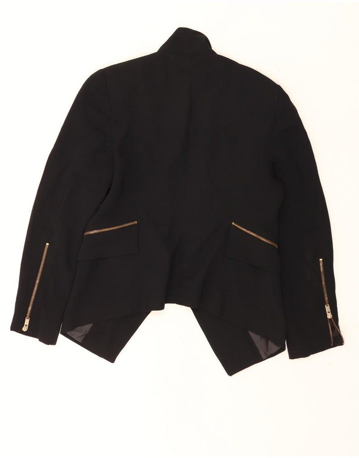 Zara Dame Asymetric Open Blazer Jacket UK 16 Large Black Polyester
