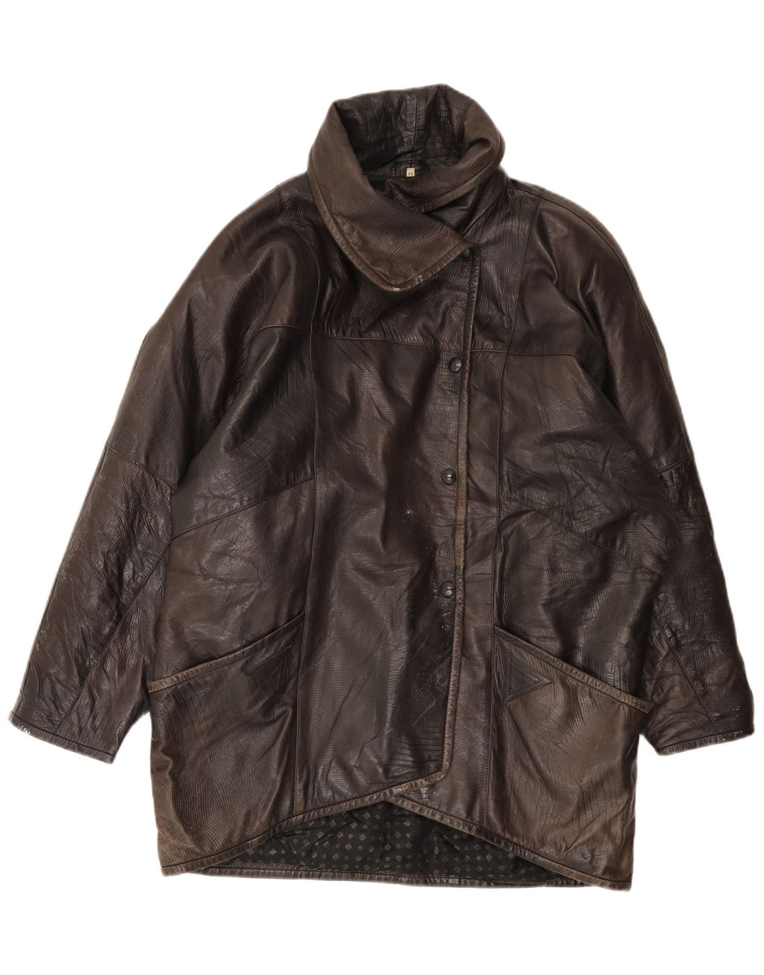 Vintage oversize læderjakke til kvinder EU 44 XL brunt læder