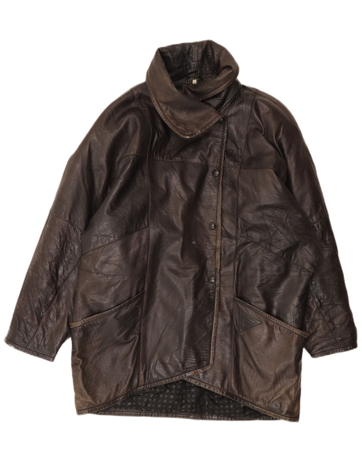 Vintage oversize læderjakke til kvinder EU 44 XL brunt læder