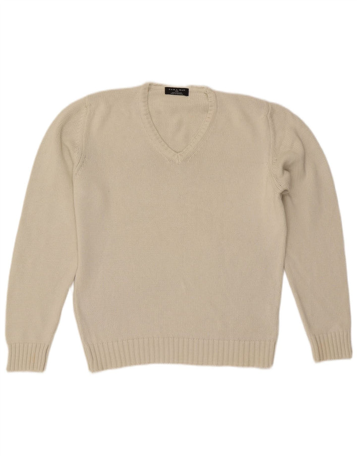 Zara Herre V-hals sweater Medium Beige Bomuld