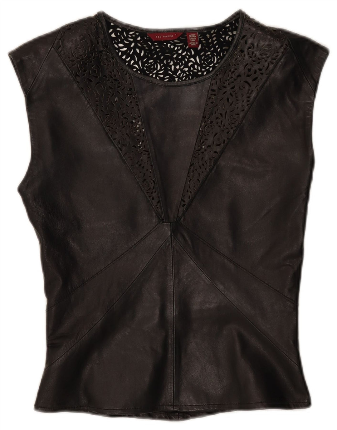 Ted Baker Dame Læderbluse Top Størrelse 1 XS Sort