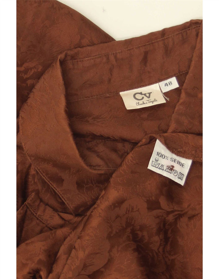 Vintage dameskjorte bluse IT 48 XL brun silke