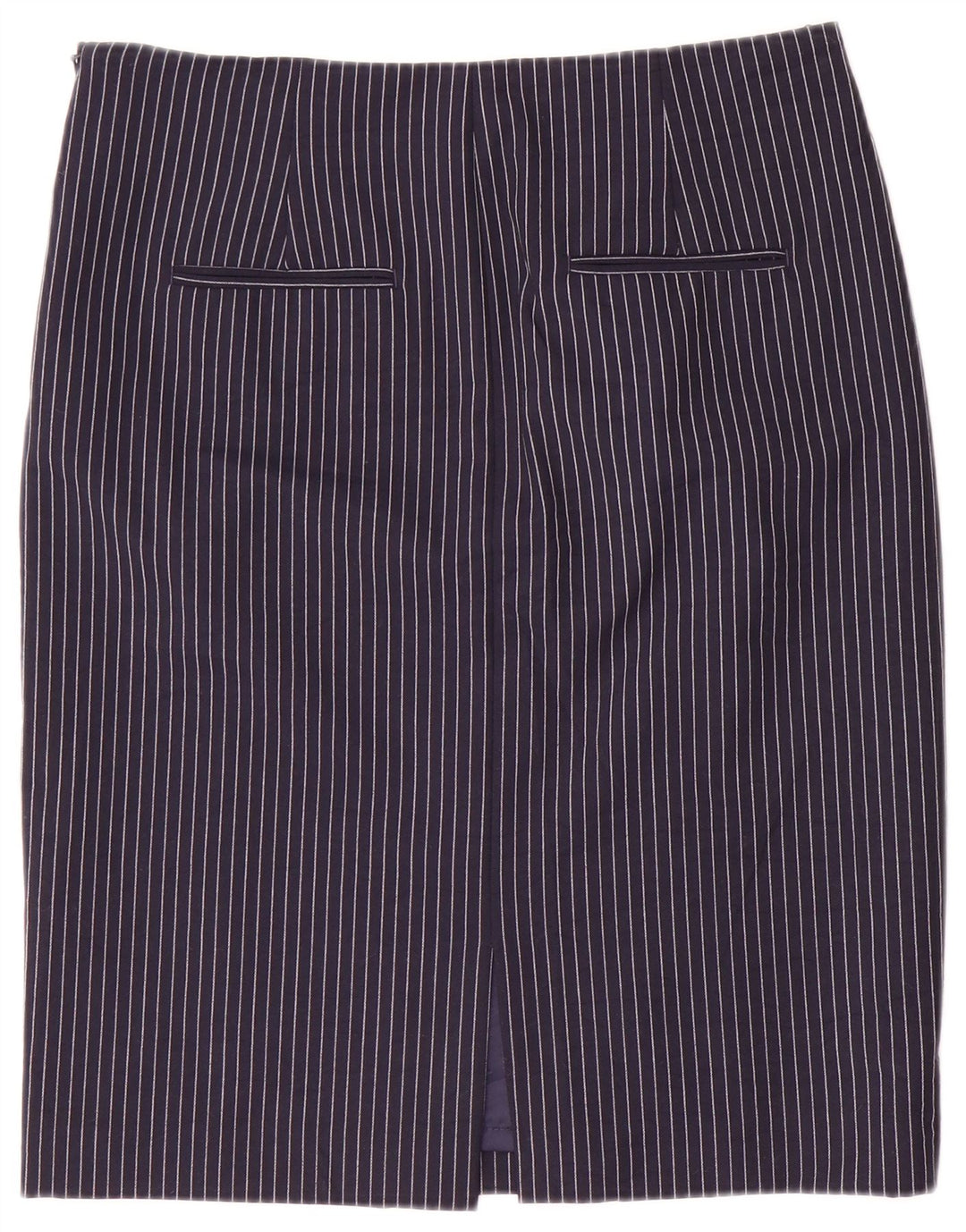 Benetton lige nederdel til kvinder UK 12 Medium W32 Marineblå nålestribe