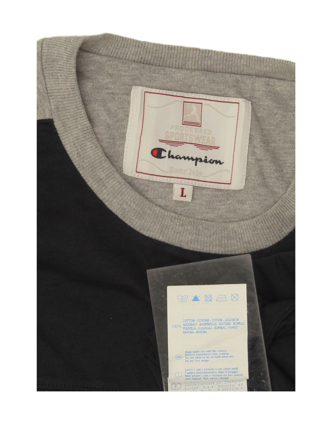 CHAMPION Mens T-Shirt Top Large Navy Blue Colourblock Cotton Vintage Champion and Second-Hand Champion from Messina Hembry 