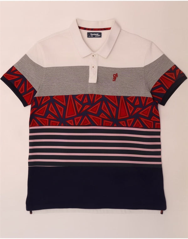 Desigual herre poloshirt 2XL flerfarvet stribet bomuld