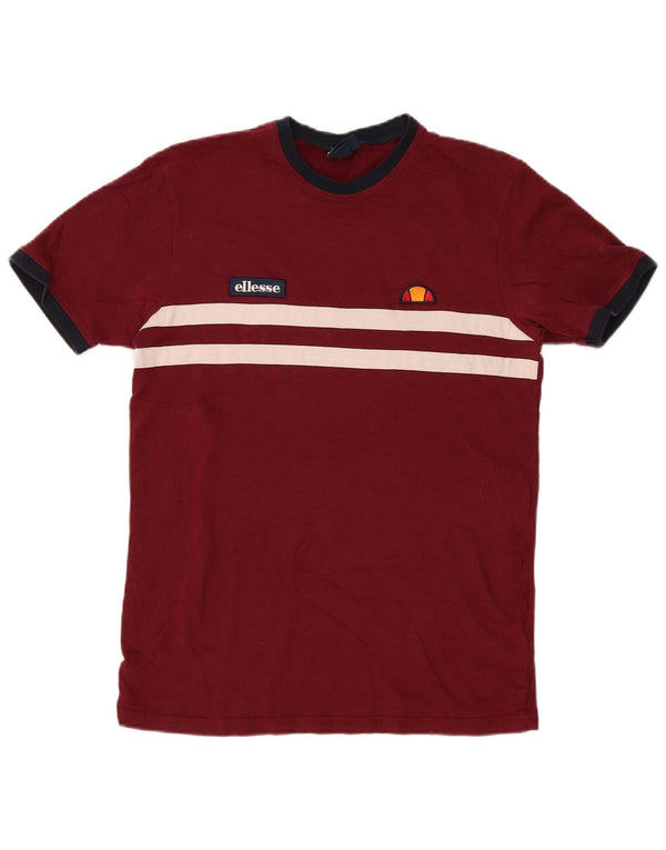 Ellesse Mens T-Shirt Top Small Burgundy Striped Cotton