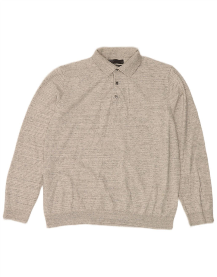 Marks & Spencer Herre Polo Neck trøje Sweater Large Grå Flecked Bomuld