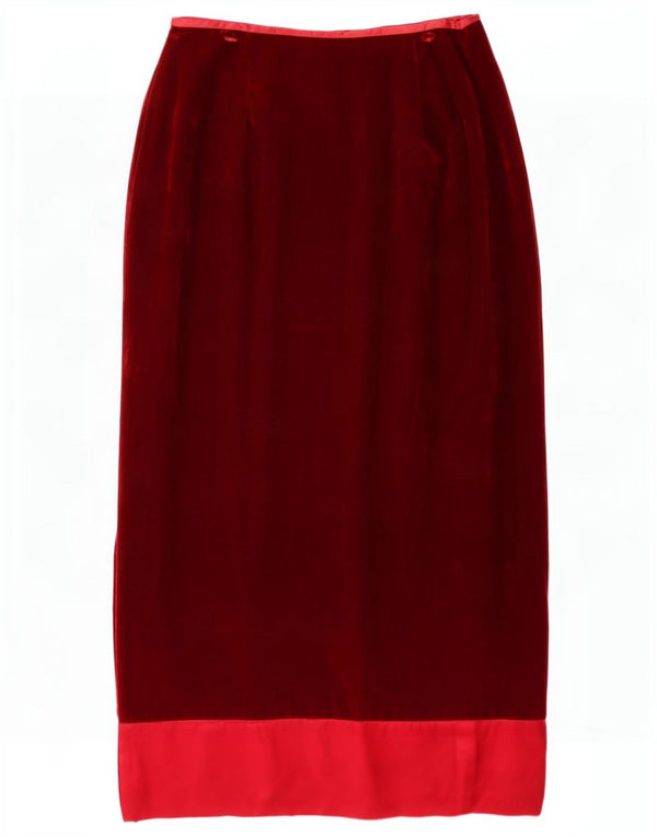 Monsoon Womens Velvet Straight Skirt UK 14 Medium W30 Maroon Colourblock