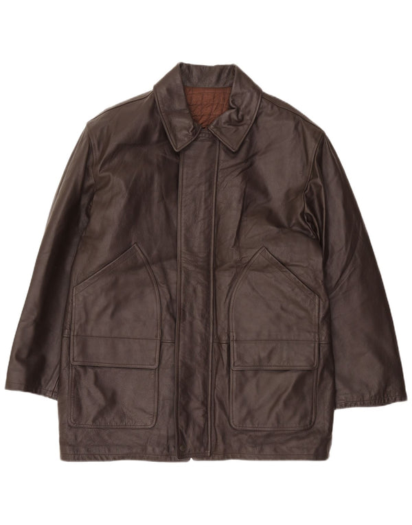 VINTAGE drenge læderfrakke 15-16 år XL Brunt læder