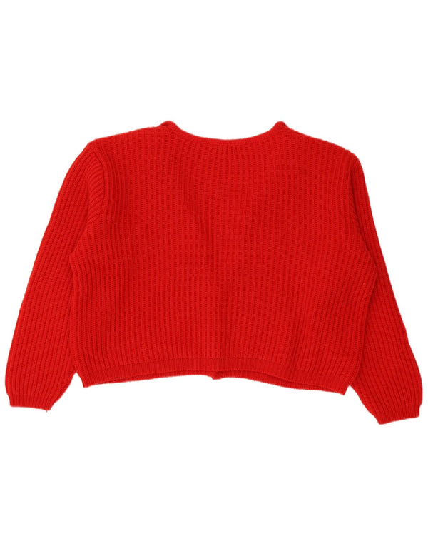 Benetton Womens Crop Oversized cardigan sweater IT 48 XL Rød Uld