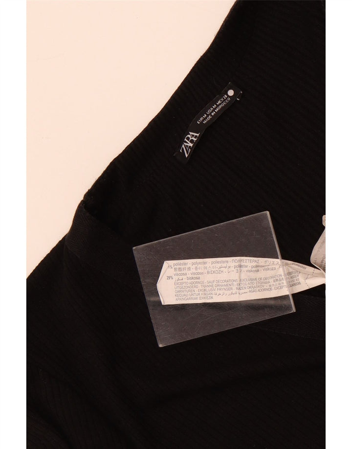 Zara Dame Longline Kortærmet Cardigan Sweater UK 12 Medium Black