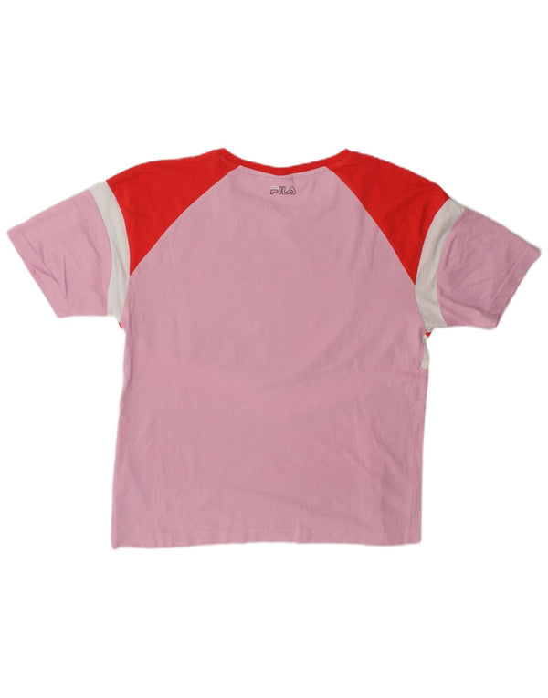 Fila Grafisk T-Shirt Top UK 10 Small Pink Colourblock Bomuld
