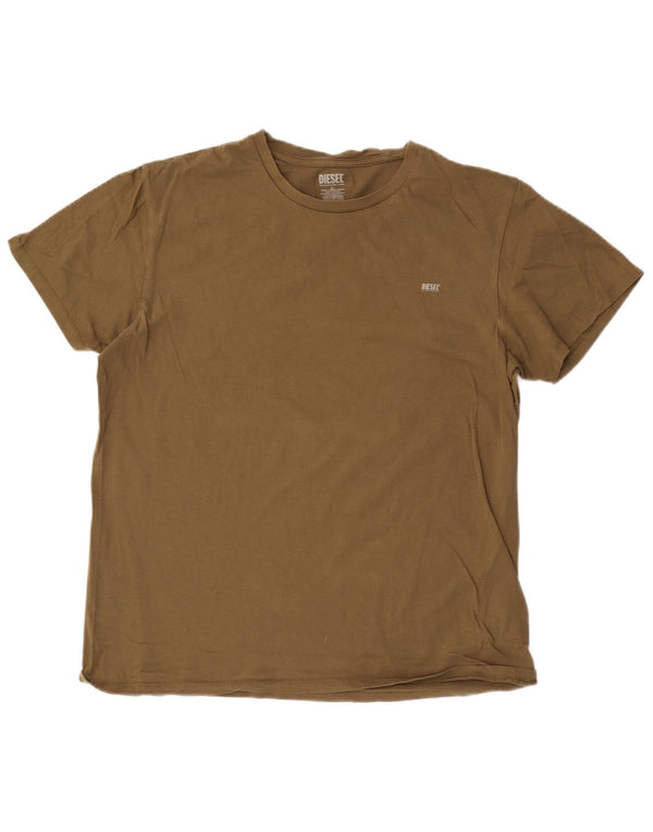 Diesel Dame T-Shirt Top UK 14 Stor Khaki Bomuld