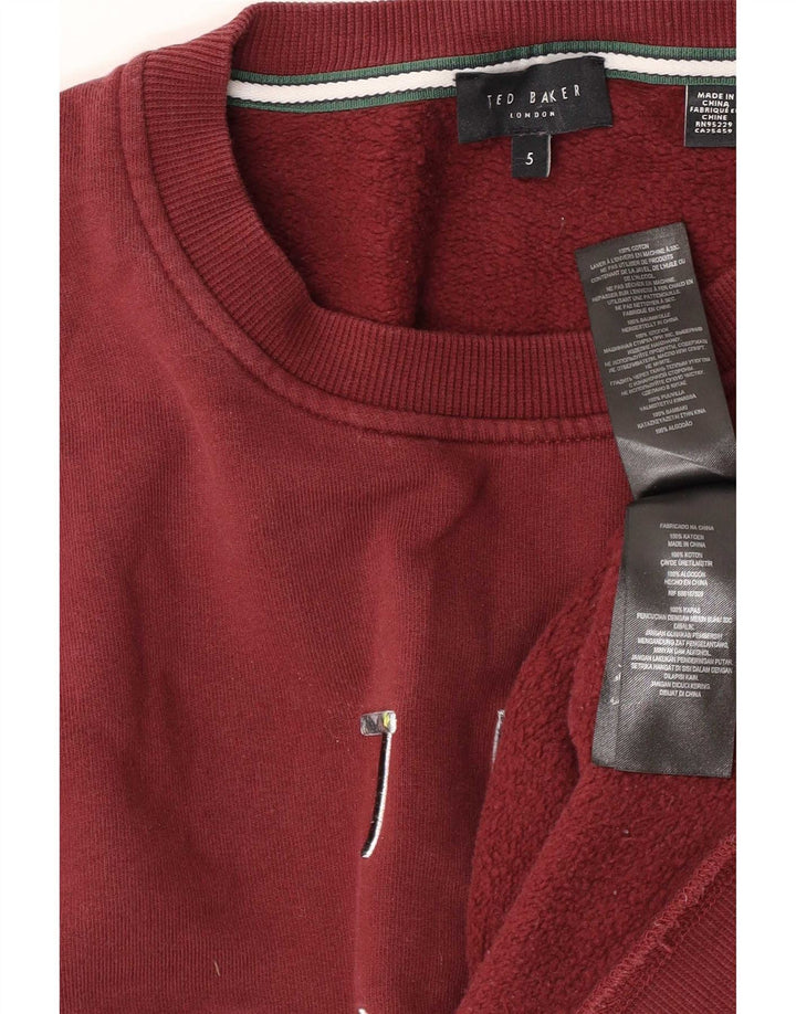 Ted Baker Herre Grafisk Sweatshirt Jumper Størrelse 5 XL Bourgogne bomuld