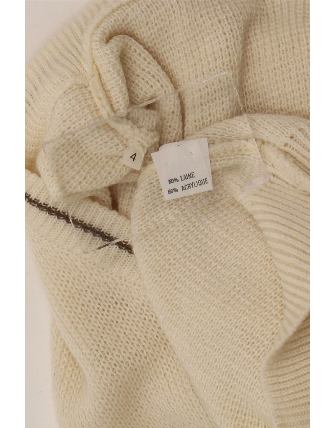 Vintage Herre V-hals sweater Large White Fair Isle Wool