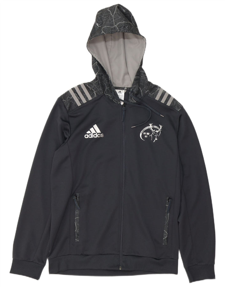 Adidas Herre Munster Rugby grafisk hættetrøje med lynlås Stor grå polyester