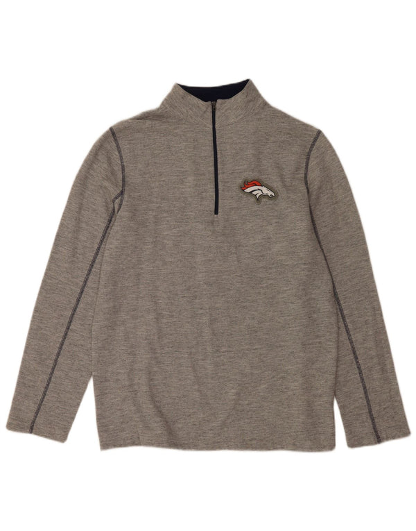 NFL Herre Denver Broncos Zip Neck Sweatshirt Jumper Large Grå Flecked