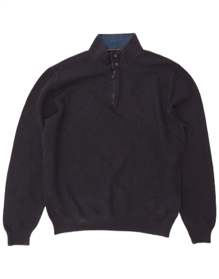 MASSIMO DUTTI Herre lynlås-hals sweater 2XL marineblå bomuld