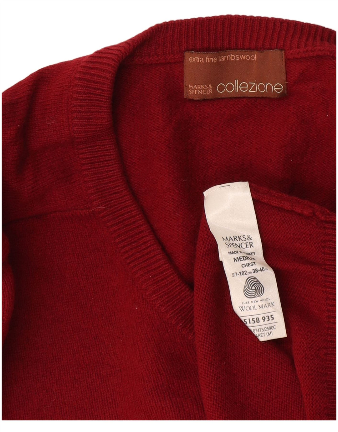 Marks & Spencer Herre V-hals sweater Medium Bourgogne uld