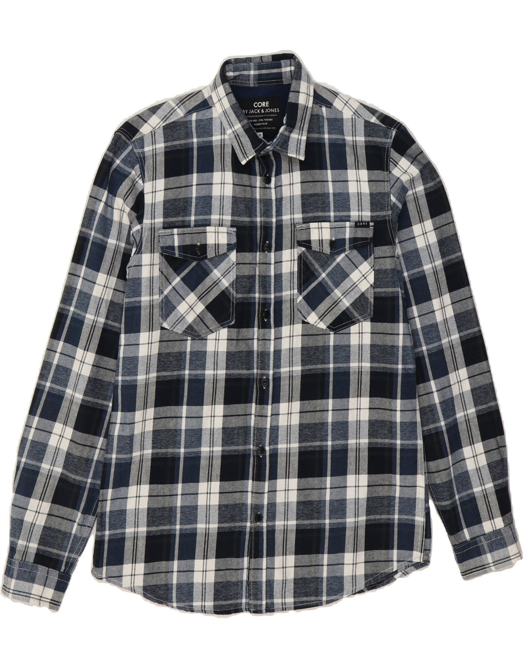 JACK & JONES Mens Core Flannel Shirt Medium Navy Blue Check Cotton Vintage Jack & Jones and Second-Hand Jack & Jones from Messina Hembry 