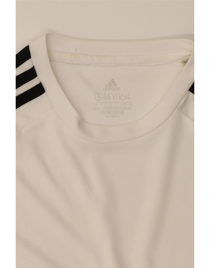 ADIDAS Boys Aeroready Graphic T-Shirt Top 13-14 Years White Polyester Vintage Adidas and Second-Hand Adidas from Messina Hembry 