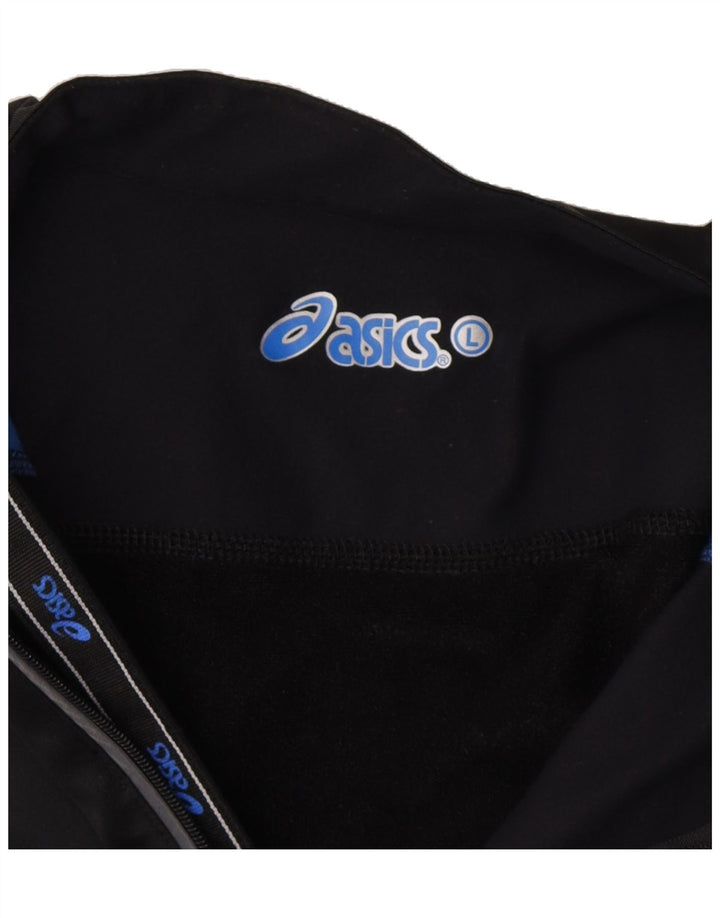 ASICS Mens Zip Neck Pullover Tracksuit Top Large Black Colourblock Nylon Vintage Asics and Second-Hand Asics from Messina Hembry 
