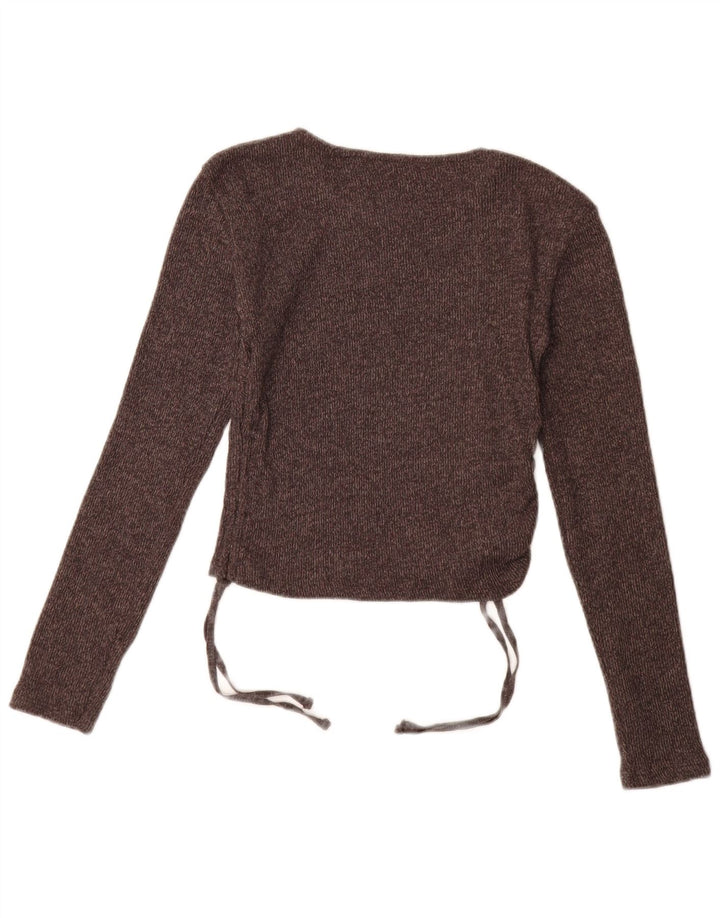Zara Langærmet Crop Top UK 12 Medium Brun Polyester
