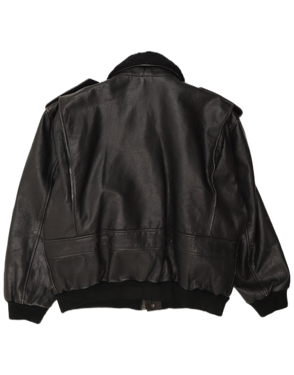 Vintage Herre Military Læderjakke UK 42 XL Sort