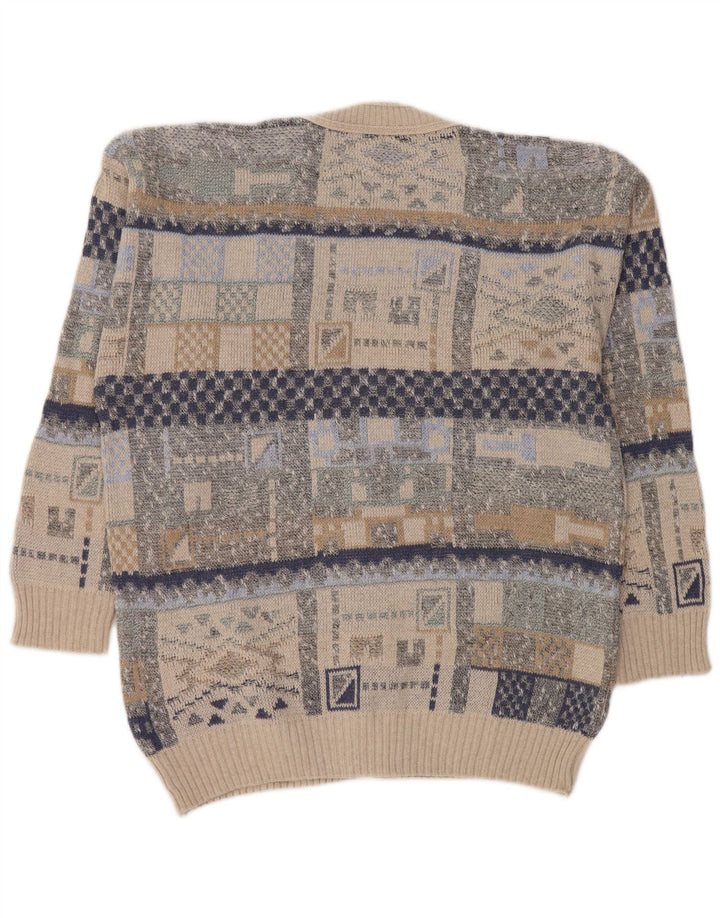 Vintage herre cardigan sweater medium flerfarvet geometrisk