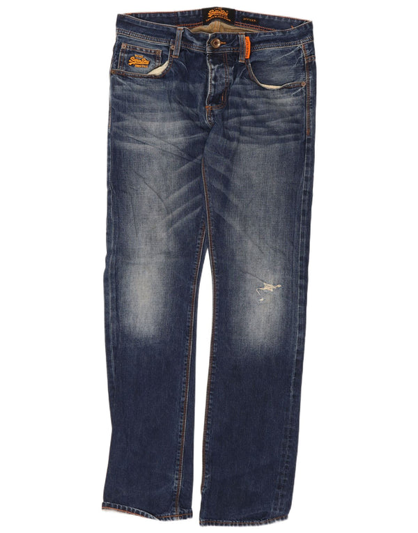 Superdry Men Distressed Straight Jeans W32 L32 Blå Bomuld