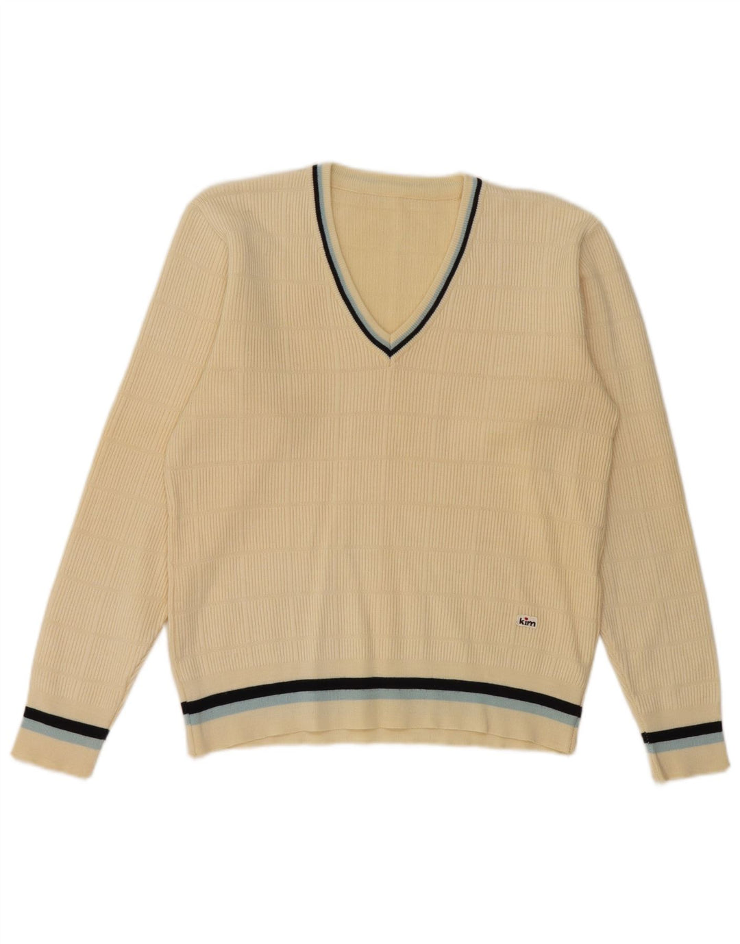 Vintage Herre V-hals sweater UK 36 Small Off White Uld