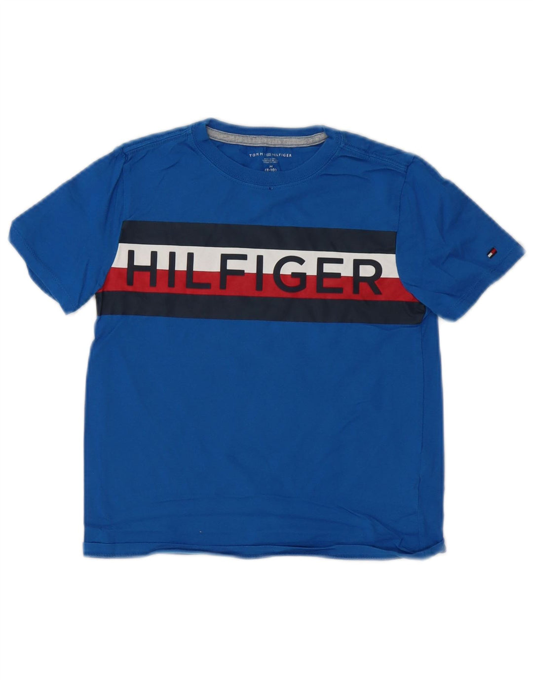 Tommy Hilfiger Boys Grafisk T-Shirt Top 8-9 år Medium Blue Colourblock