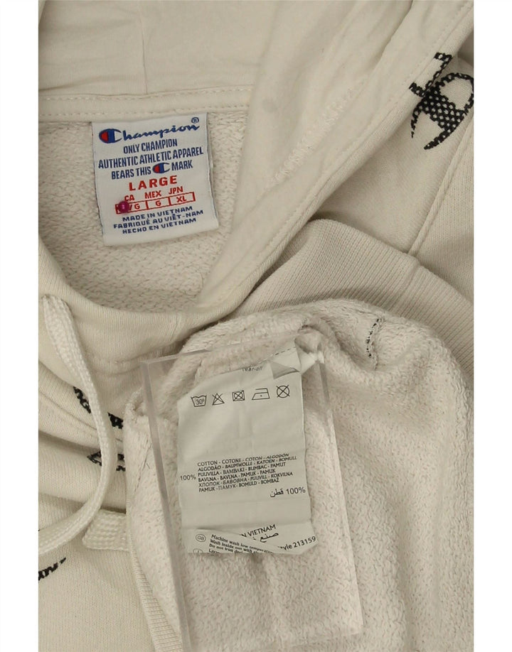 CHAMPION Mens Graphic Hoodie Jumper Large White Cotton
