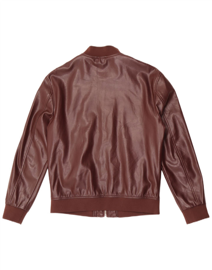 Zara Herre Bomberjakke i imiteret læder UK 38 Medium Brun Polyester